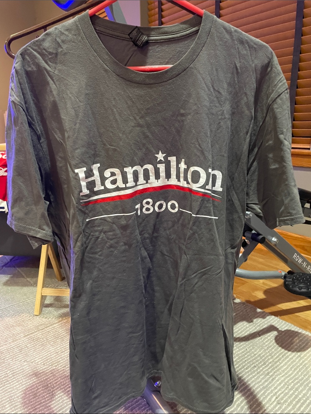 Hamilton Musical Gray Graphic Tee with White and Red Logo